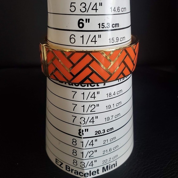 Kate Spade Off The Beaten Path Orange Enamel Herringbone Hinge Bangle Bracelet - Picture 7 of 7